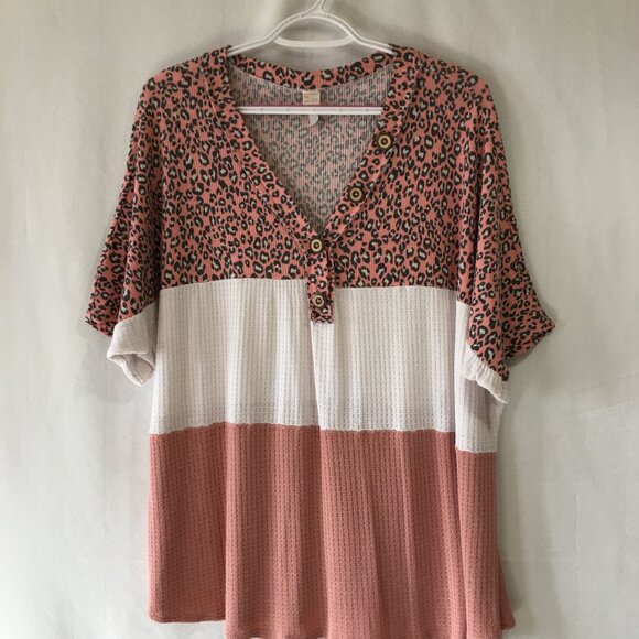 7th Ray Lightweight Waffle Knit/Color BlockTop - Picture 1 of 4